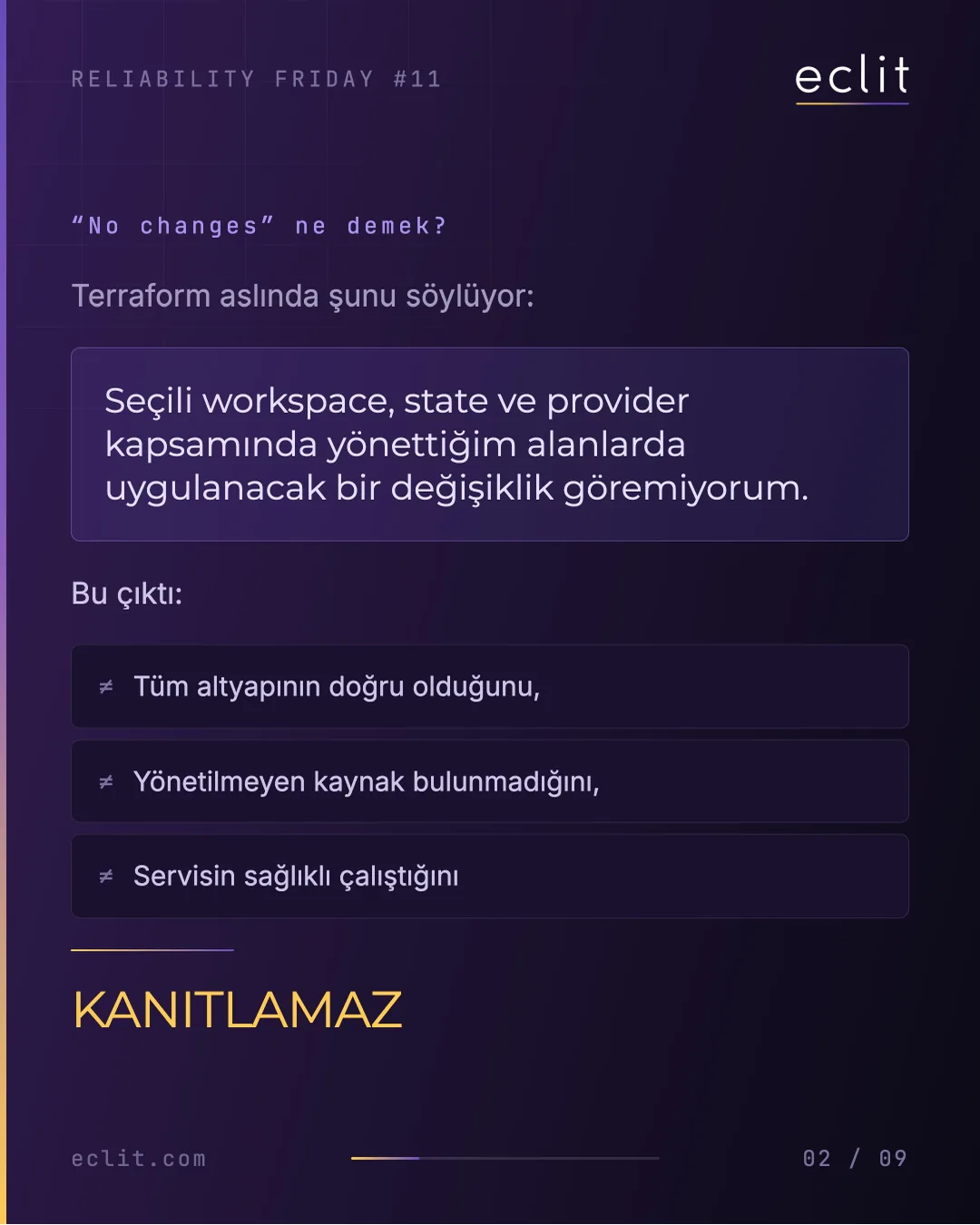 Reliability Friday 11: Terraform Drift ve "No changes" Neden Kanıt Değildir? — 2/9