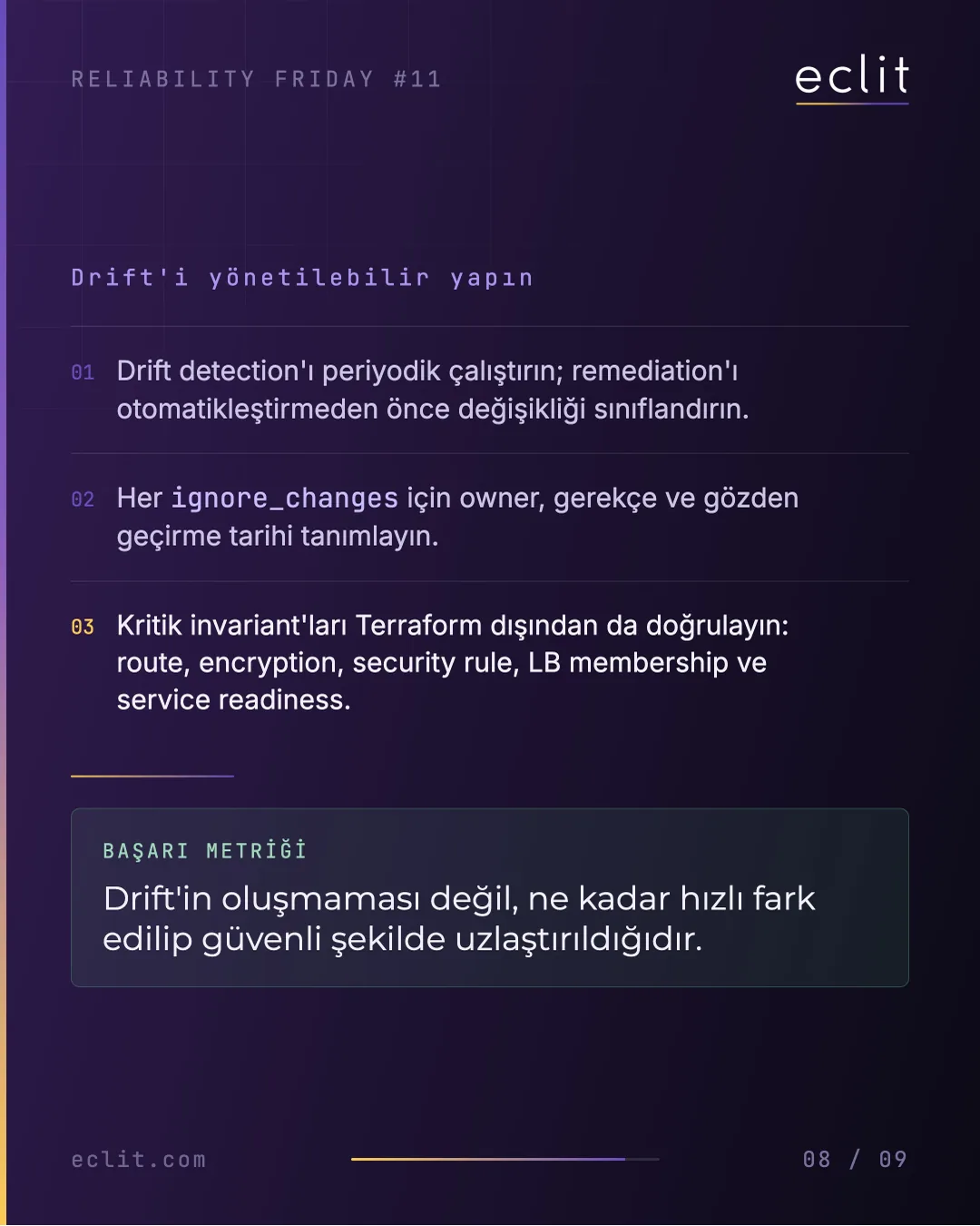 Reliability Friday 11: Terraform Drift ve "No changes" Neden Kanıt Değildir? — 8/9